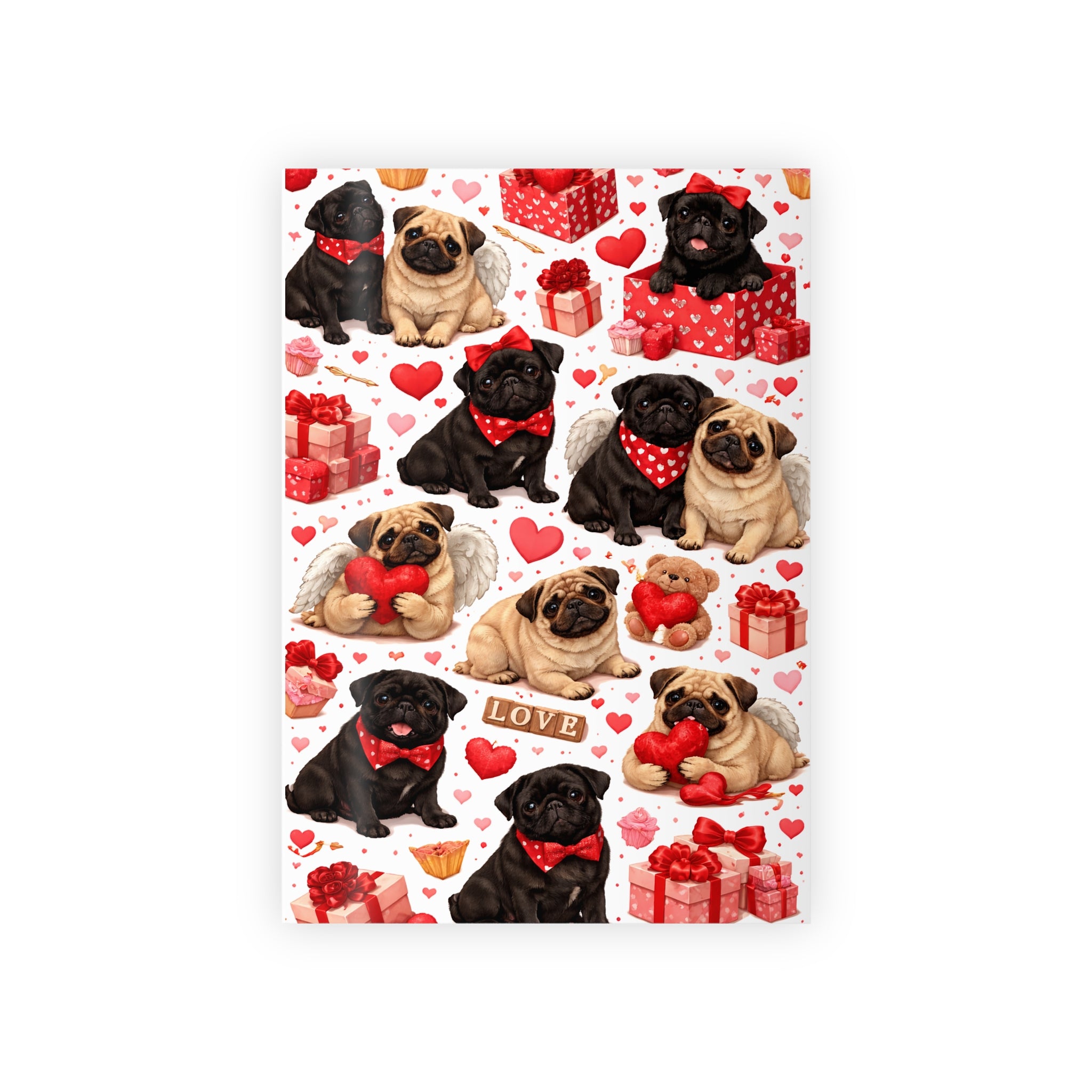 Valentine Pugs - Gift Wrapping Paper Rolls, 1pc