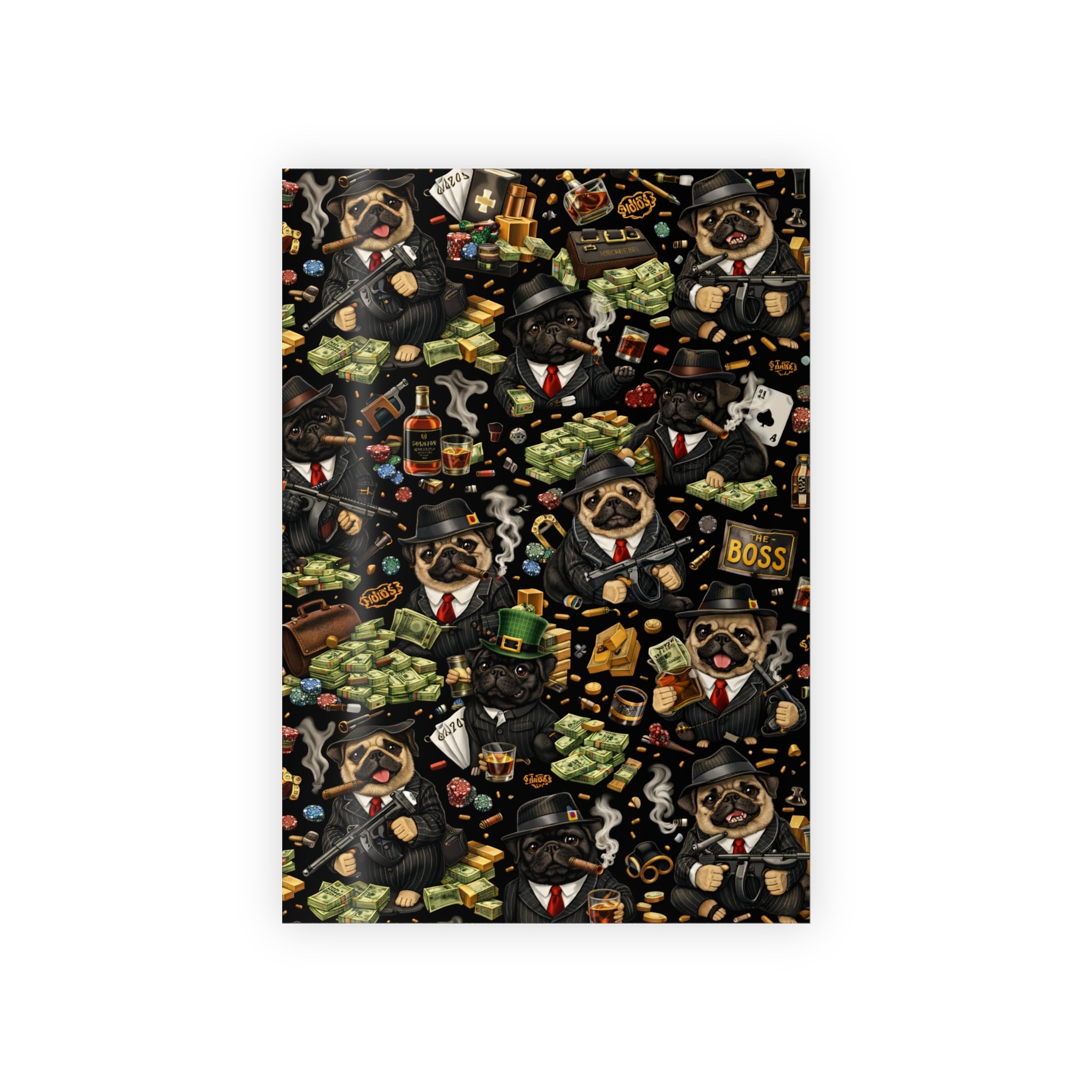 Gangster Pug Wrapping Paper — Novelty Money & Whiskey Gift Wrap, 1 Roll