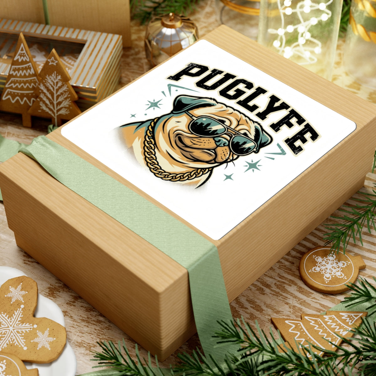 PugLyfe Sticker – Cool Pug with Sunglasses & Gold Chain Kiss-Cut Sticker