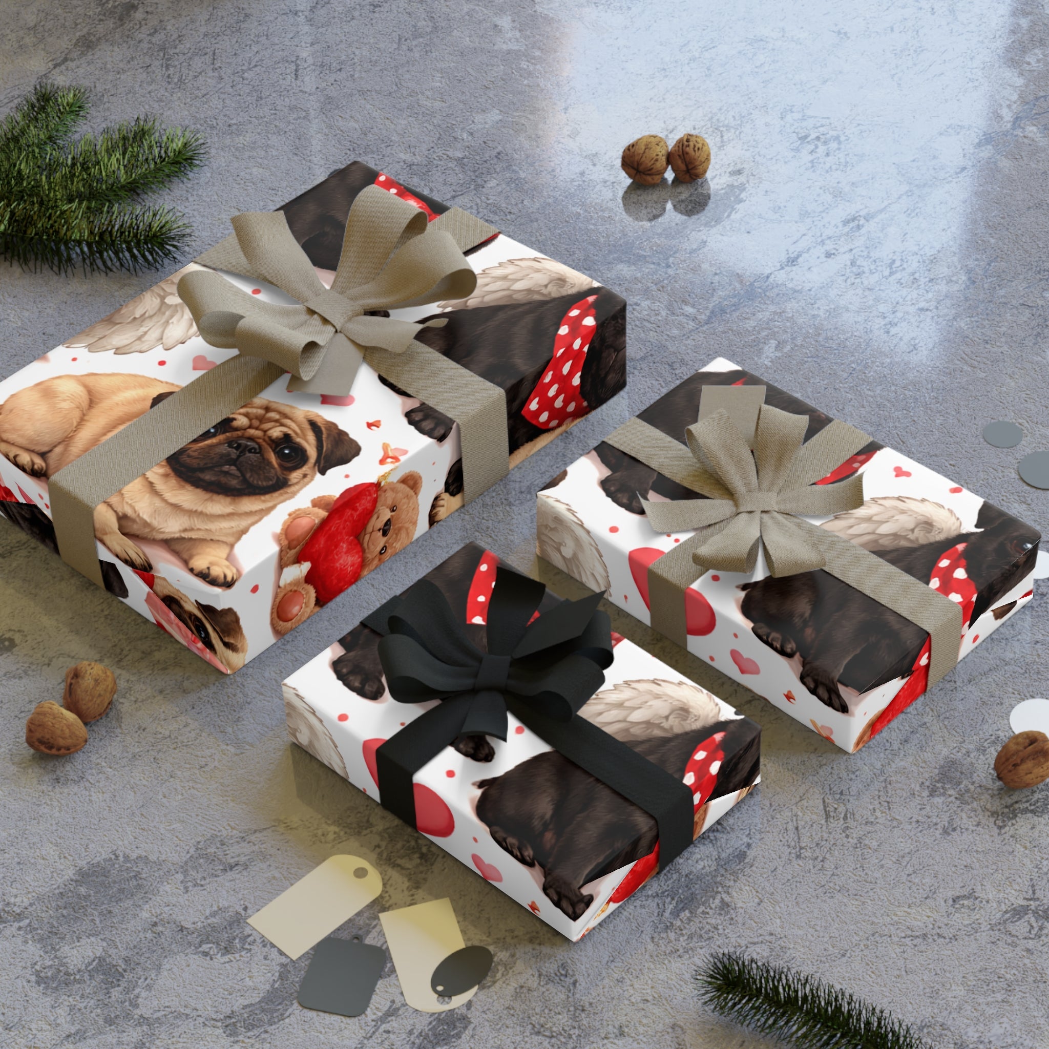 Valentine Pugs - Gift Wrapping Paper Rolls, 1pc