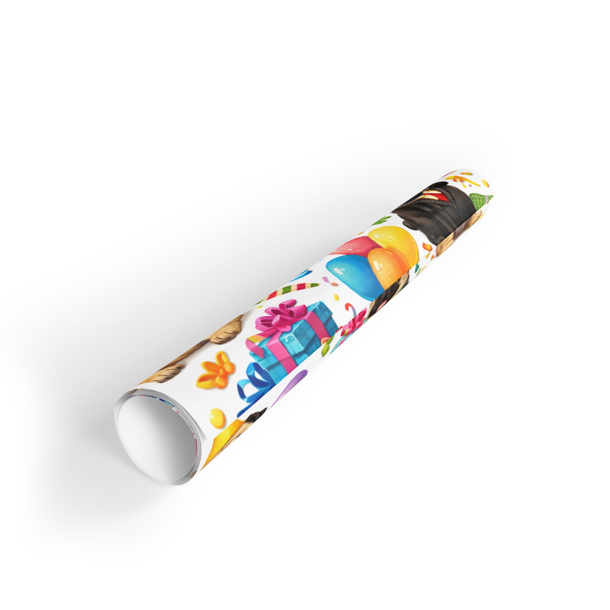Pug Party Gift Wrap Roll — Cute Birthday Wrapping Paper with Balloons & Presents