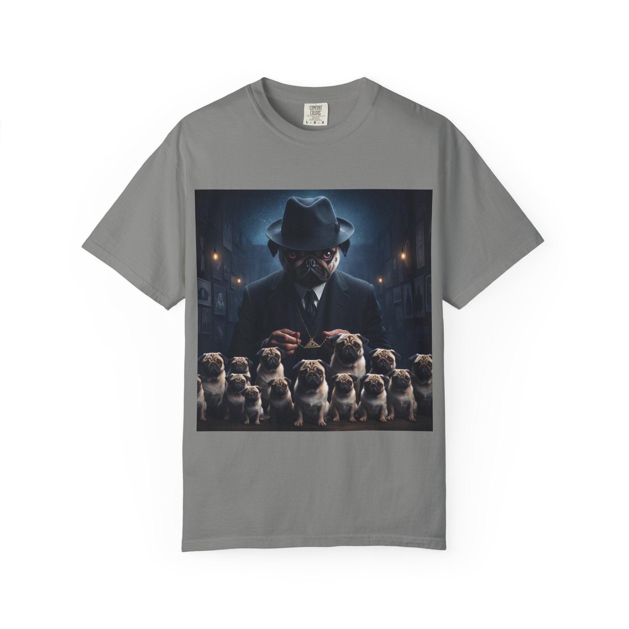 Mysterious pug assembly in dim room