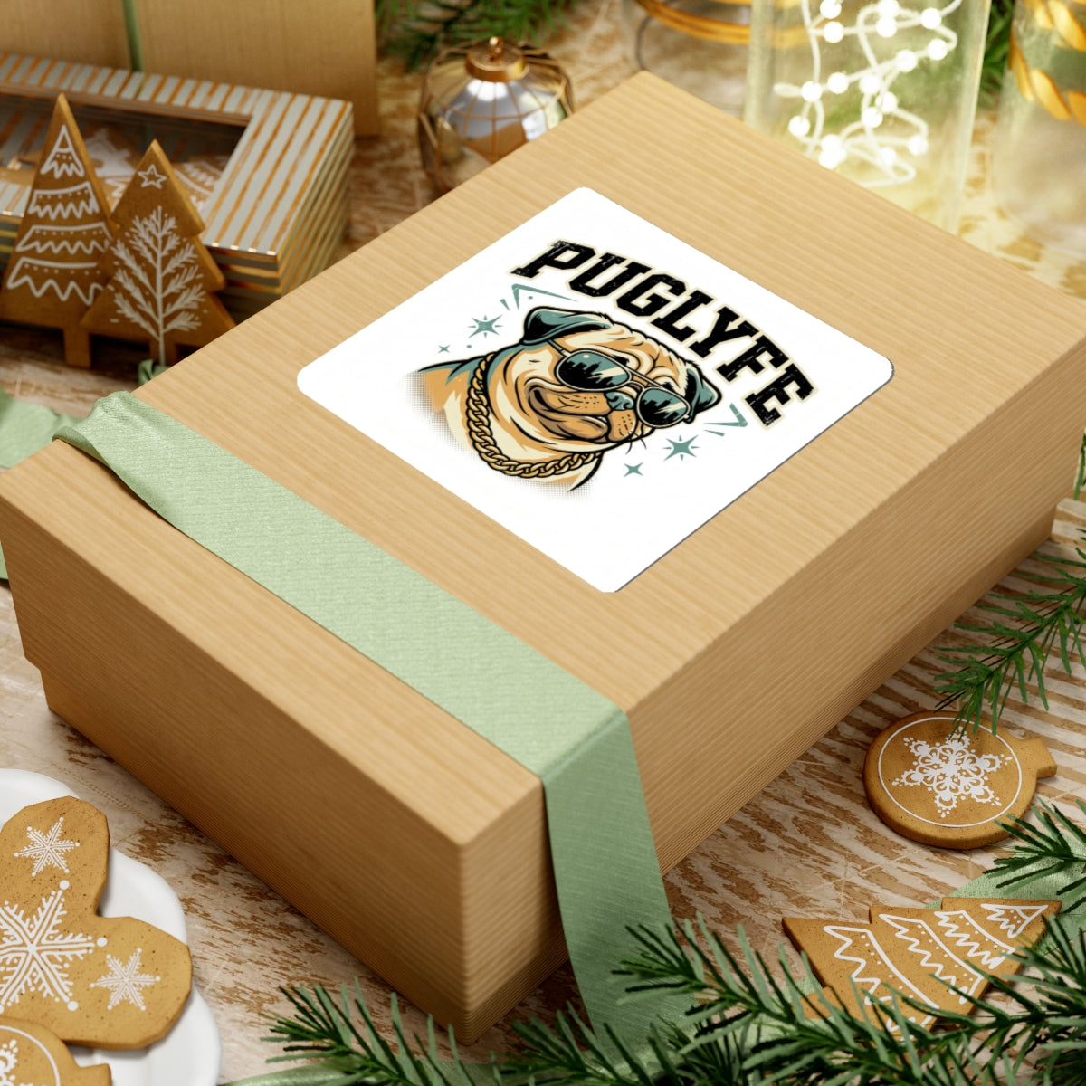 PugLyfe Sticker – Cool Pug with Sunglasses & Gold Chain Kiss-Cut Sticker