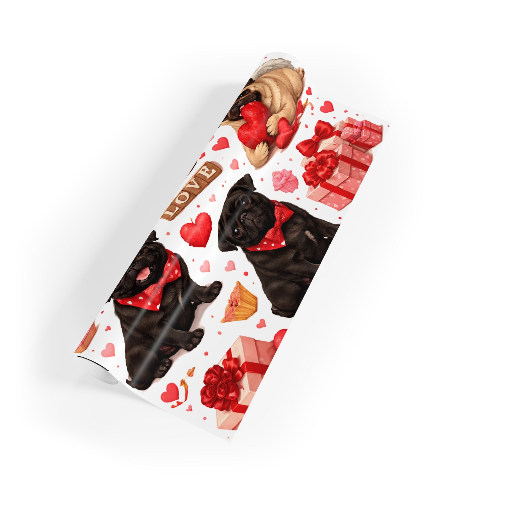 Valentine Pugs - Gift Wrapping Paper Rolls, 1pc