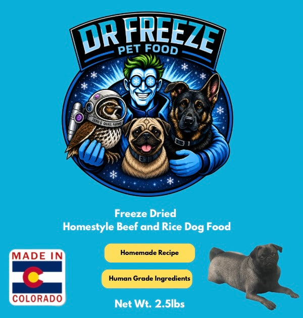 Freeze Dried Dog Food - Homestyle Beef and Rice  w/ pumpkin, carrots, and spinach. Two sizes to choose from Dr Freeze Foods and Snacks