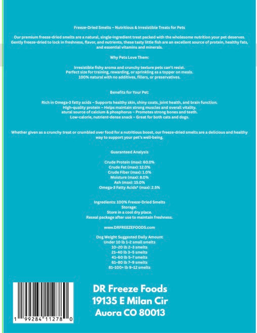 Freeze Dried Smelts 1oz bag Dr Freeze Foods and Snacks